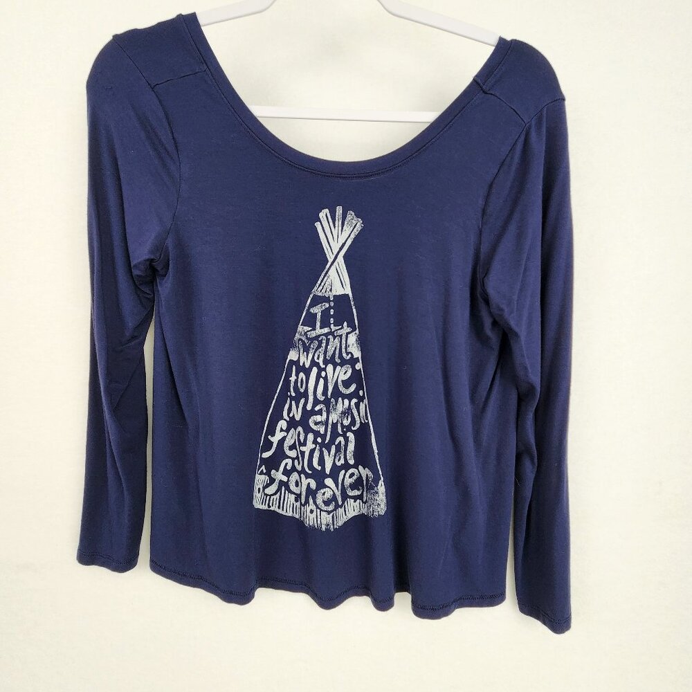 Aerie Music Festival Graphic T-Shirt Size M Navy Blue Top Tee
